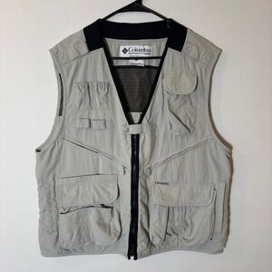 Columbia Sportswear Unisex Fishing Vest Utility Travel Outdoor Pockets Beige L